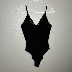 Lace Detail Black Bodysuit Size Large